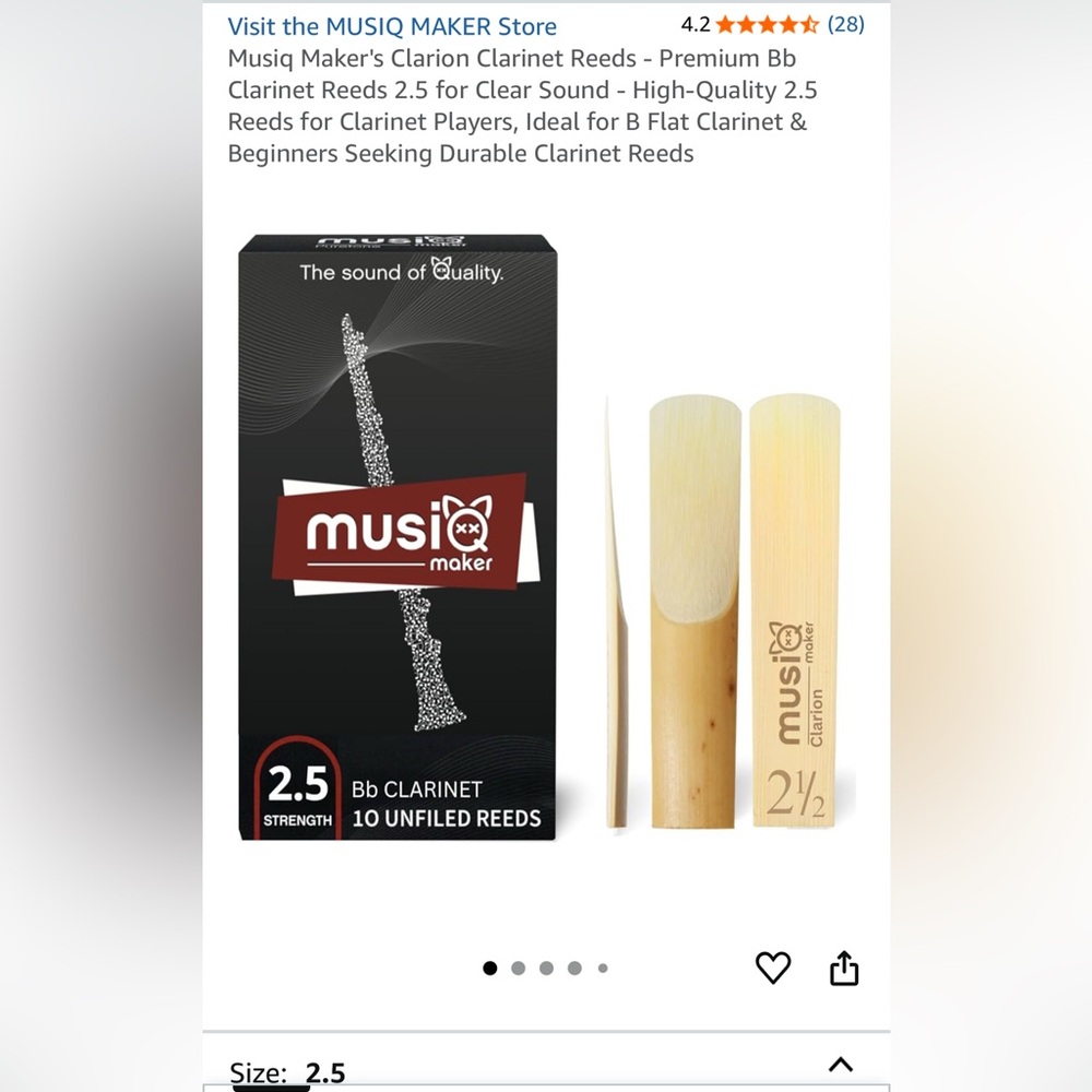 Musiq Maker Bb Clarinet Reeds 2.5 Strength